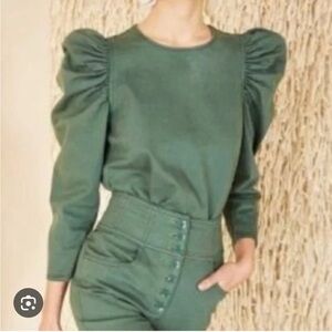 Ulla Johnson Finn Puff Sleeved Top in Green size 4